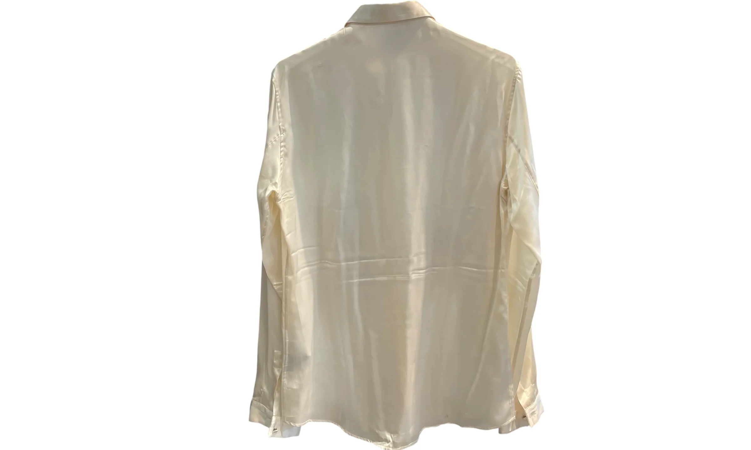 Used Roberto Cavalli Beige Silk Ruffled Button Up Shirt - Image 3